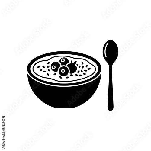 Black and white illustration of oatmeal bowl.