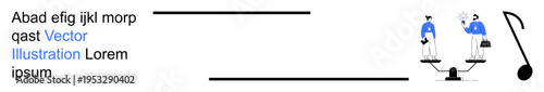 Corporate equality, decision-making, teamwork dynamics, social balance, work ethics, justice. Two figures standing on scales balance and equality. Corporate equality and decision-making visuals