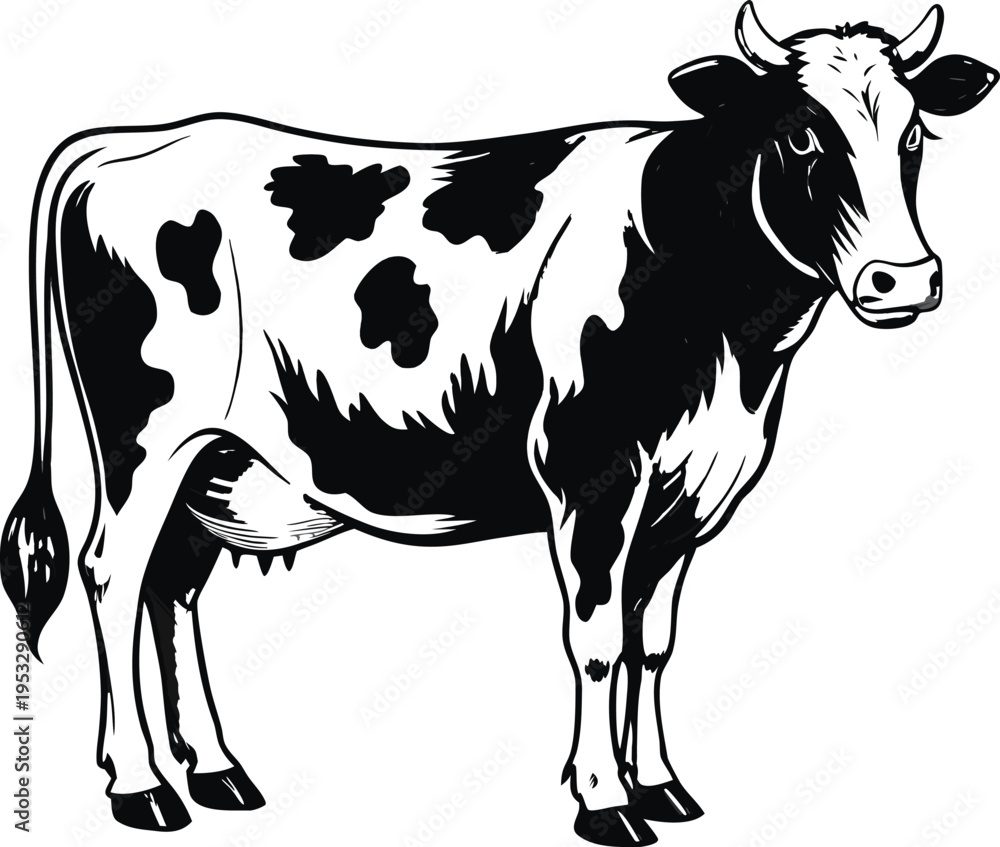 Fototapeta premium Black and White Dairy Cow Illustration