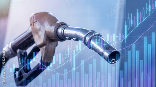 Gas pump nozzle with financial graph overlay symbolizing fuel prices and market trends in energy sector