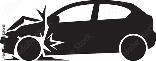 Black silhouette of crashed car with tree vehicle accident