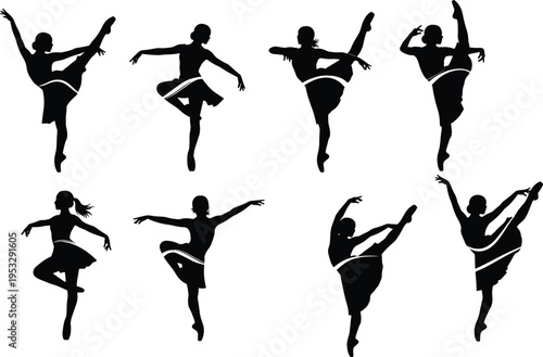 Ballet Dancers Silhouettes: Graceful silhouettes of a ballerina in various elegant poses, showcasing the artistry and fluidity of ballet.