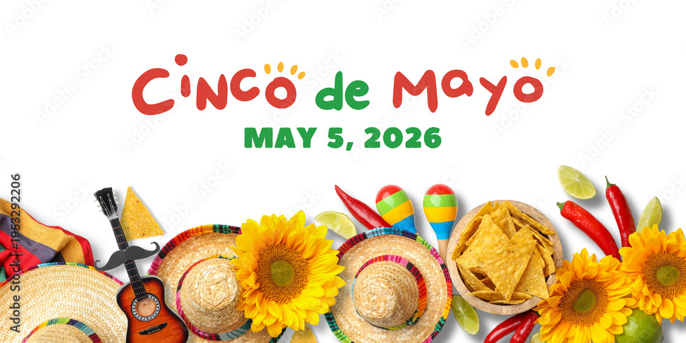 Naklejka premium Cinco de Mayo: sombreros and festive food