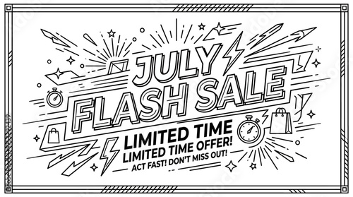 July Flash Sale Promotion Banner in Vector Style