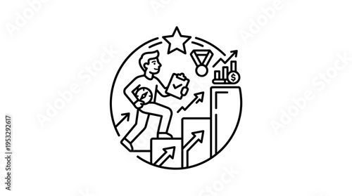 Businessman Climbing Stairs to Success and Achievement