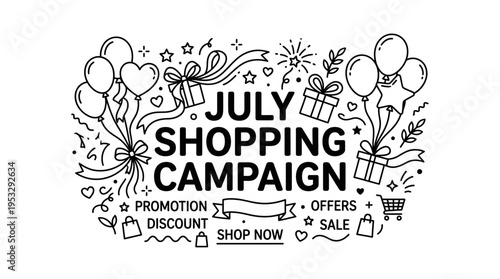 July Shopping Campaign Banner with Decorations