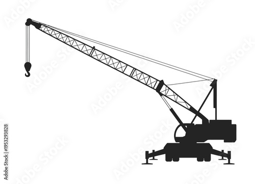 Large industrial mobile crane in operation on construction site with extended arm. isolated on white background, Vector, illustration