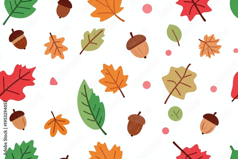 Obraz premium A pattern of leaves and acorns on a white background