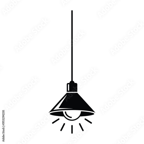 Modern ceiling light fixture with hanging design and illuminated bulb isolated on white background, Vector, illustration