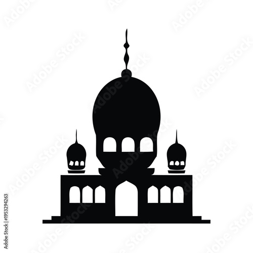Elegant mosque with twin minarets against a clear sky backdrop isolated on white background, Vector, illustration
