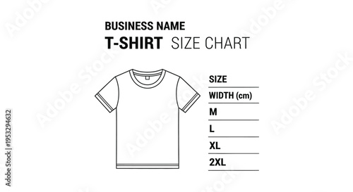 minimalist t-shirt size chart vector illustration displaying clothing measurements for apparel e-commerce websites perfect for product pages.