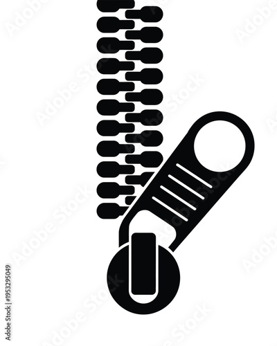 A close-up illustration of a zipper slider in the process of being closed on fabric isolated on white background, Vector, illustration