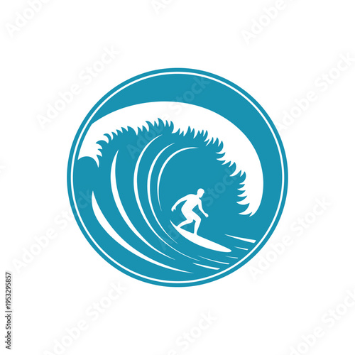 Surfing Wave Ocean Circle Logo Illustration