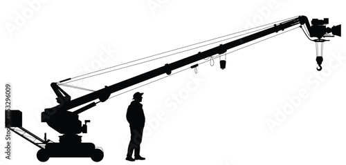 Large mobile crane in industrial setting with an operator nearby for scale. isolated on white background, Vector, illustration