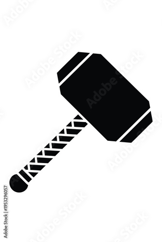 The iconic hammer of the norse god thor depicted in a bold silhouette style isolated on white background, Vector, illustration