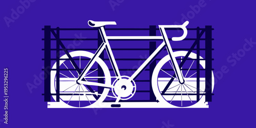 Minimalist illustration of a white bicycle against a vibrant blue background