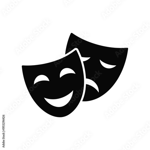 Classic black and white theatrical masks representing comedy and tragedy. isolated on white background, Vector, illustration