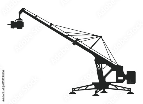 Heavy machinery excavator lifting large construction materials at a building site isolated on white background, Vector, illustration