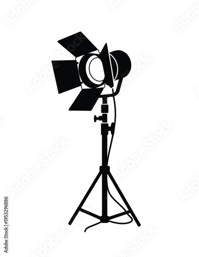 Vintage-style studio lighting equipment on a tripod stand isolated on white background, Vector, illustration