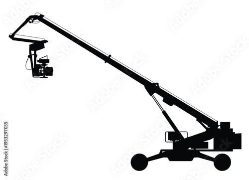 Industrial crane with extendable boom and mounted camera for aerial filming or inspection isolated on white background, Vector, illustration
