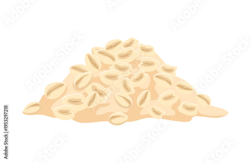 Cartoon oatmeal grains pile, isolated vector natural cereal seeds heap. Rolled oat flakes, natural food for healthy eating, breakfast recipe, vegetarian nutrition, cooking or baking kitchen ingredient