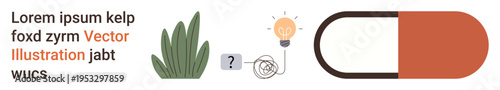 Environmental health, innovation, pharmaceutical design, nature integration, medical solutions, creative thinking. Features grass, a light bulb and a pill capsule. Environmental health