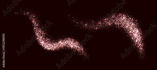 Pink glitter and stardust splash, magic star particles. Sparkling glitter and confetti wave with glowing dust trail. Vector pink stardust for festive celebrations, birthday cards, beauty brands