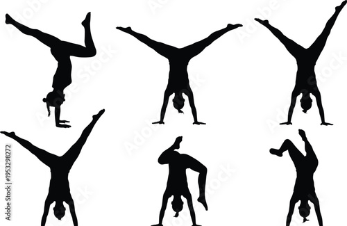 Breakdance Silhouette Dancers Set, Hip Hop Street Dance Moves Collection, Dynamic Bboy Bgirl Performance Vector