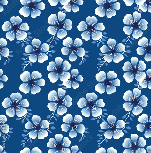 Japanese Tropical Flower Fall Vector Seamless Pattern
