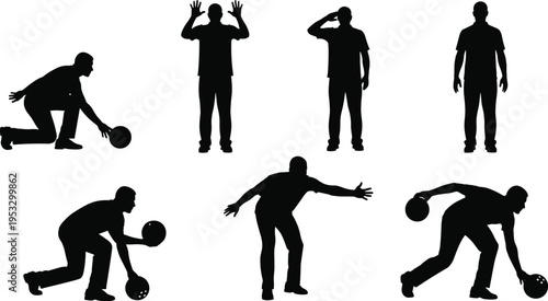 Basketball player silhouettes set with dribbling, standing and gesture poses isolated on white background, sport activity collection, athletic motion, training and game concept