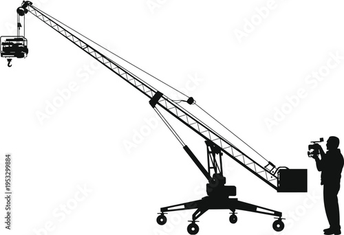 Industrial hydraulic crane mounted on a mobile base for heavy lifting tasks isolated on white background, Vector, illustration