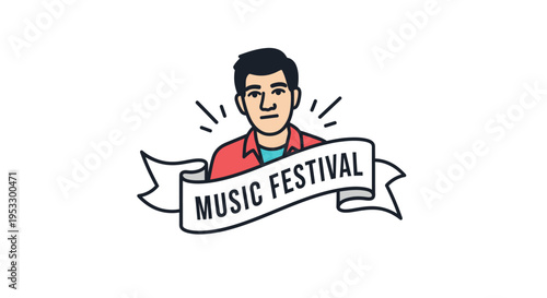 Cartoon Man Music Festival Banner Illustration.
