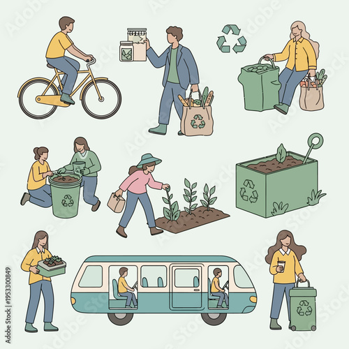 People collecting and recycling waste.