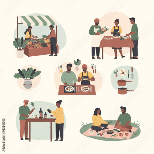 People enjoying food and drink together.