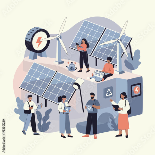 People working with solar panels.