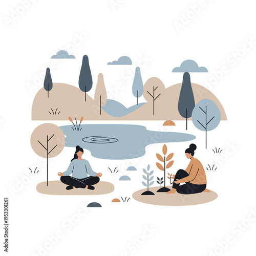 Two people sitting in meditation outdoors.
