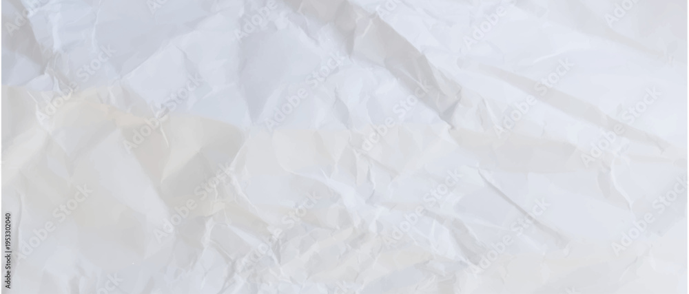 Fototapeta premium White crumpled paper texture close up. Horizontal minimalist background in realistic style for artistic projects, marketing, and craft designs. Accurate wrinkled surface.