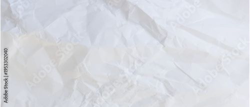 White crumpled paper texture close up. Horizontal minimalist background in realistic style for artistic projects, marketing, and craft designs. Accurate wrinkled surface.
