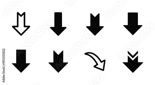 Collection of various black arrow icons pointing downwards