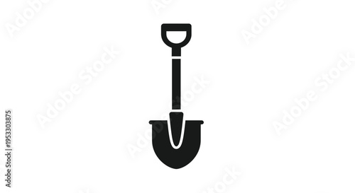 Simple black silhouette of a garden shovel on a white background
