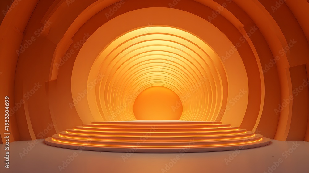 Naklejka premium Abstract Orange Circular Stage with Spotlight.