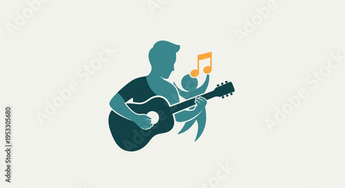 Silhouette Musician Playing Guitar Music Notes.