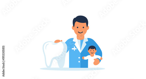 Dentist with Tooth and Patient Illustration.