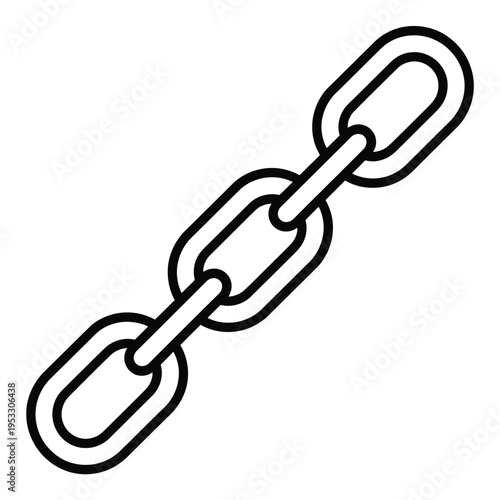A stylized black and white depiction of a linked chain with three interlocking loops isolated on white background, Vector, illustration