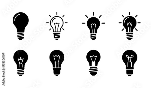 Minimal light bulb icon set for idea innovation and creativity flat silhouette vector symbols