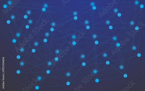 Network connections and blue dots on a dark background