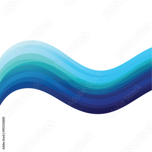 Abstract blue and teal layered wavy design on white background