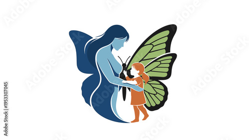 Mother Holding Child with Butterfly Wings.