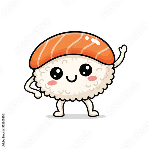 Cute cartoon salmon nigiri sushi character doing a pose
