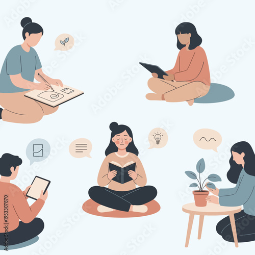 Women Reading Books and Using Devices.
